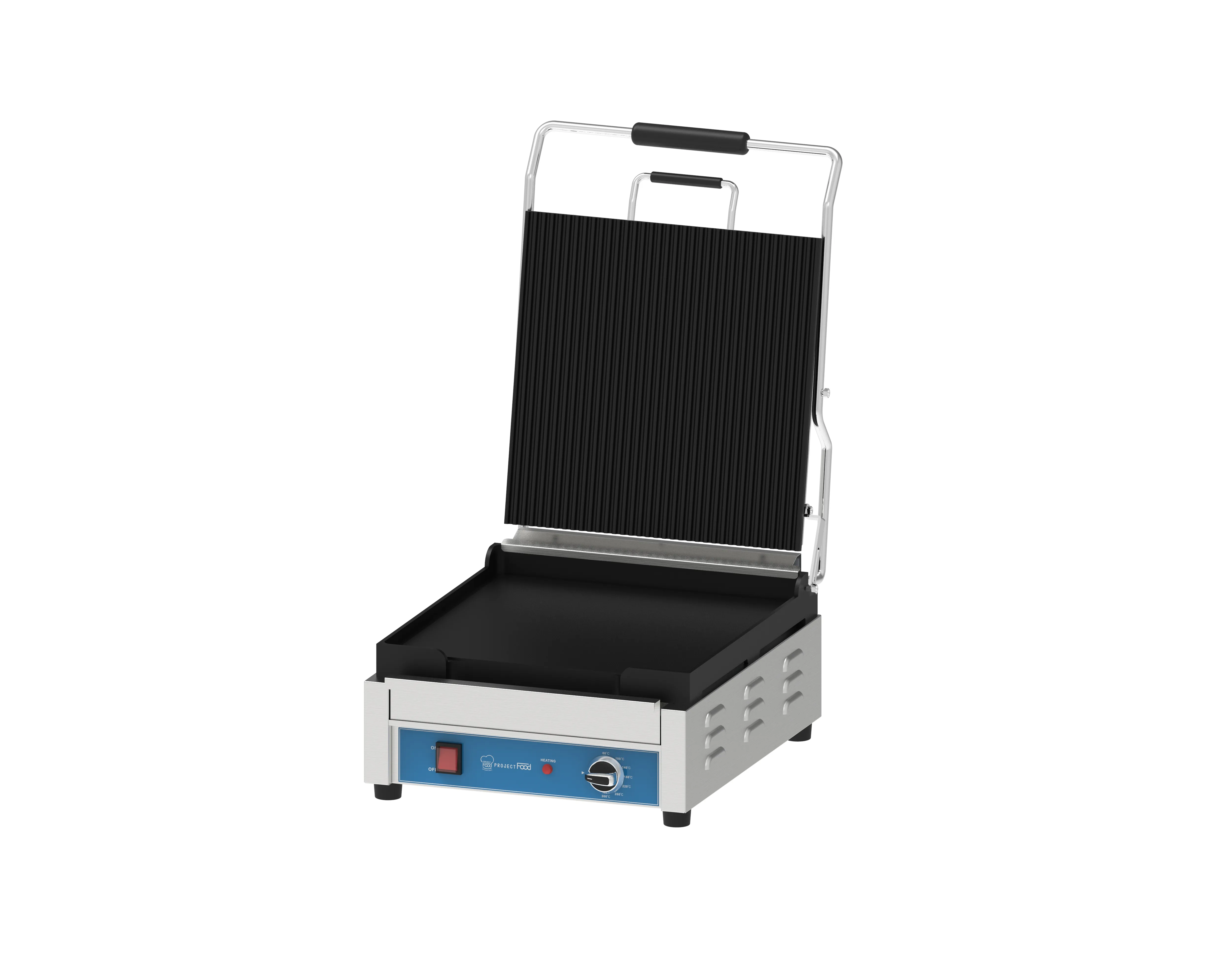 Panini Grill Extra Large Single Ribbed Top & Flat Bottom Plate Stainless Steel - Project Food