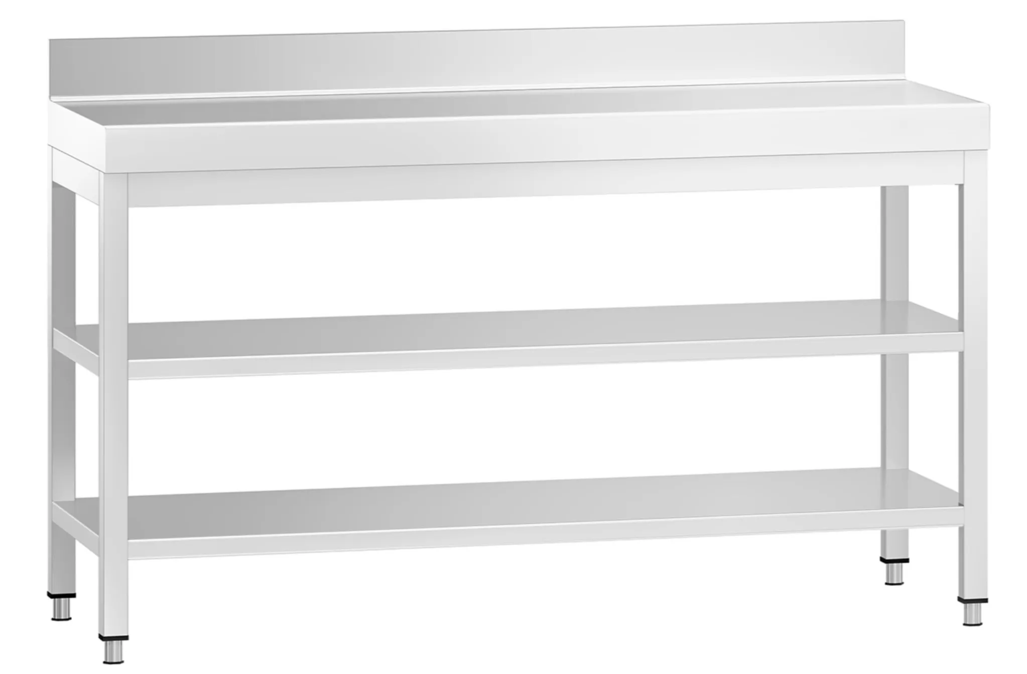 Work Table With Middle & Bottom Shelf & Backsplash