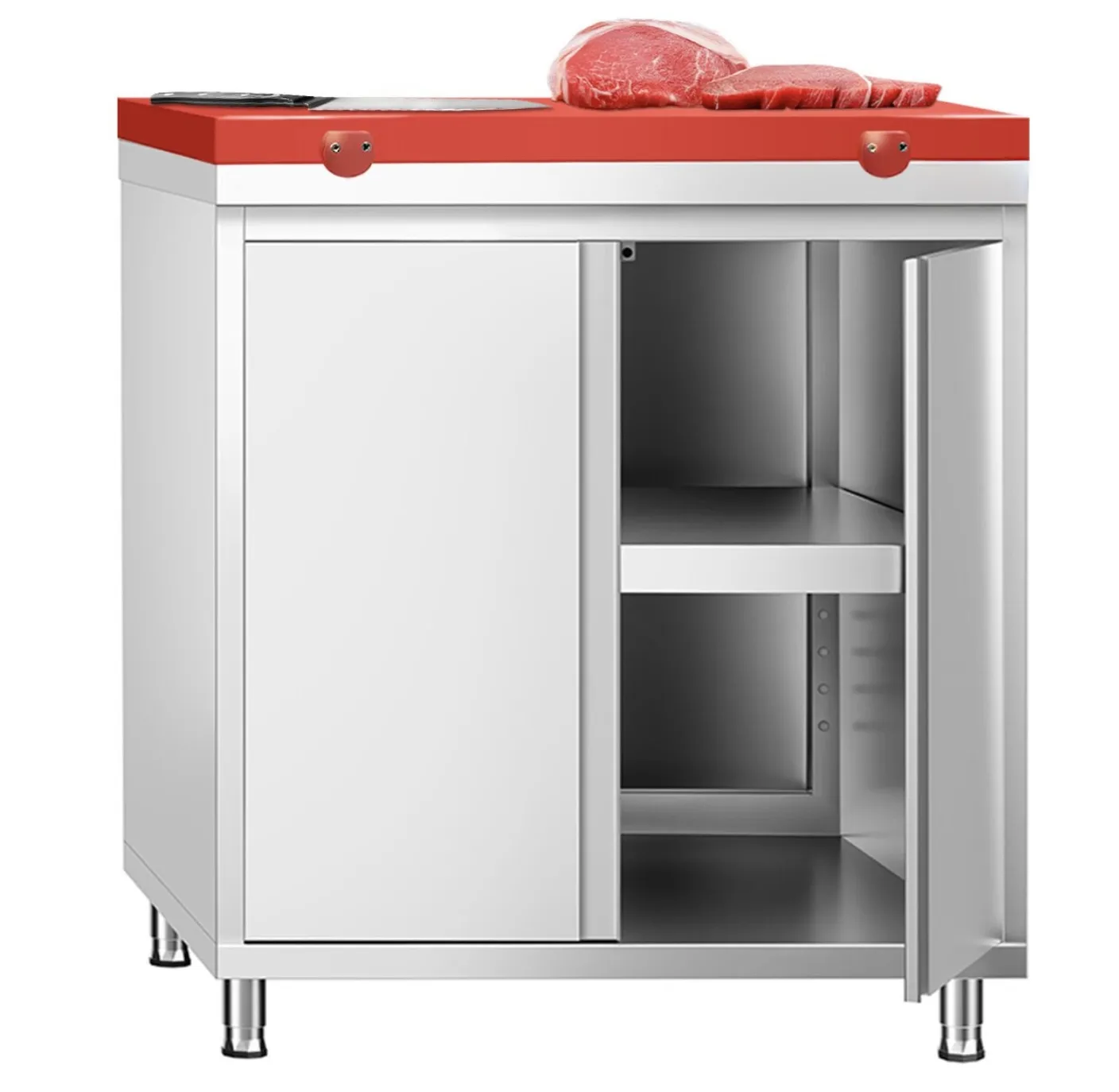 Work Base Cabinet With Red Cutting Board- Two Hinged Doors
