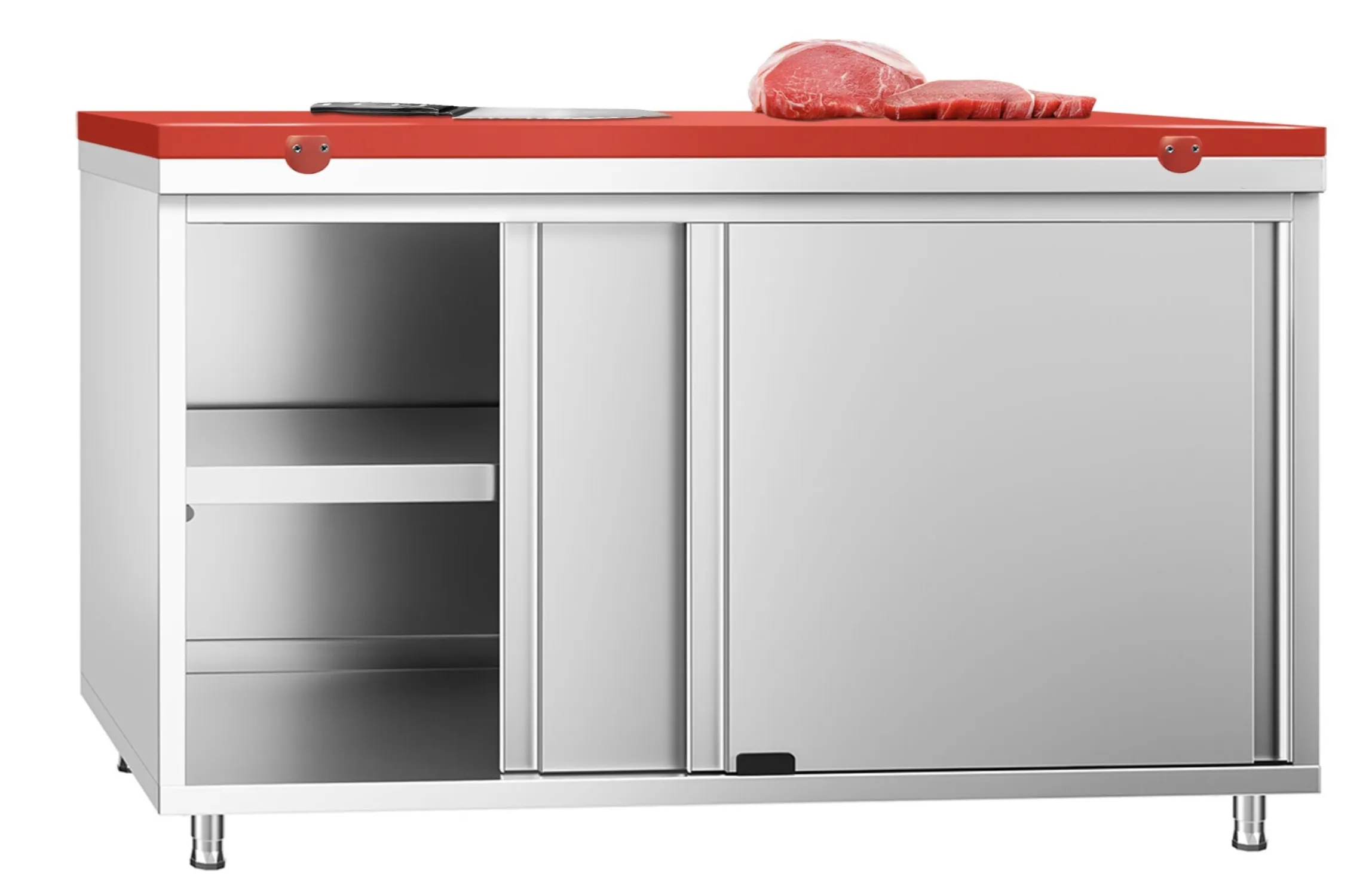 Work Base Cabinet With Red Cutting Board- Two Sliding Doors
