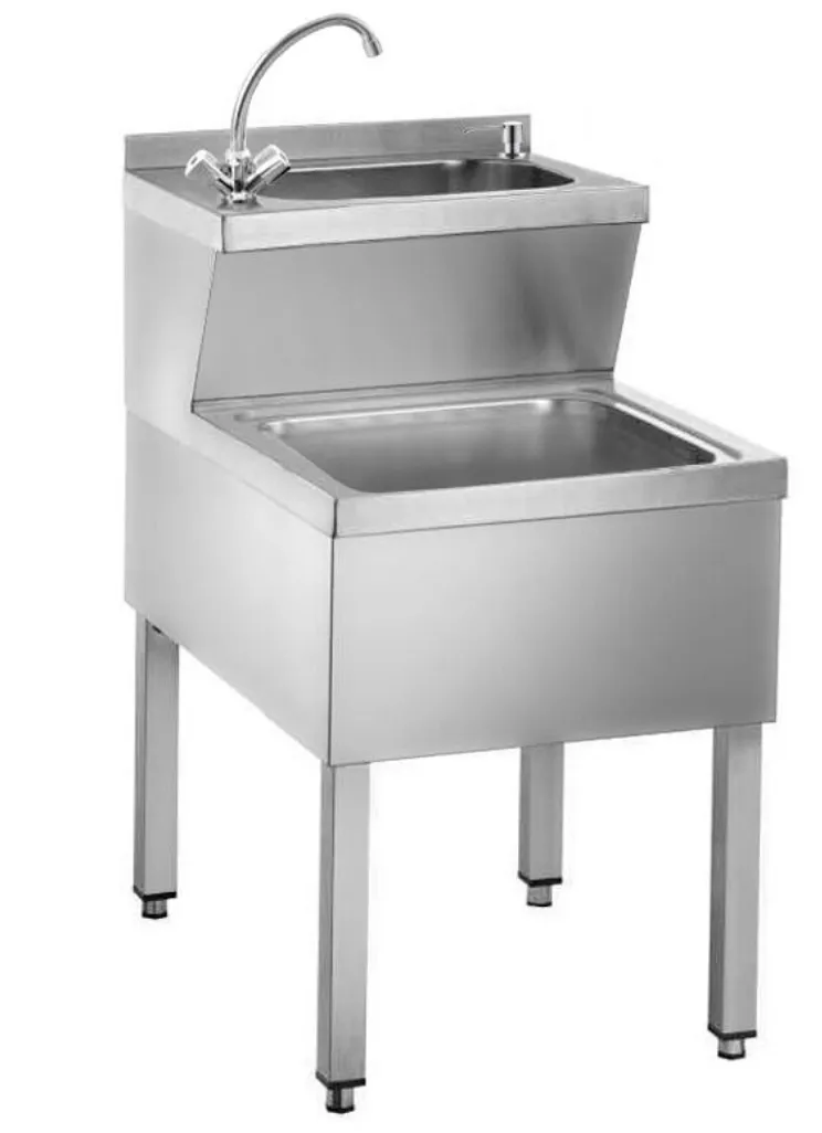 Mop sink with hand wash.